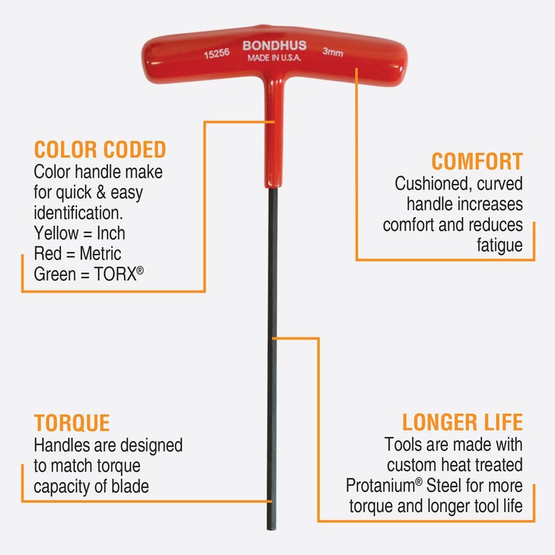 Bondhus 15256 3.0mm Hex T-Handle 6" Length, Multicolor, One Size - Image 2